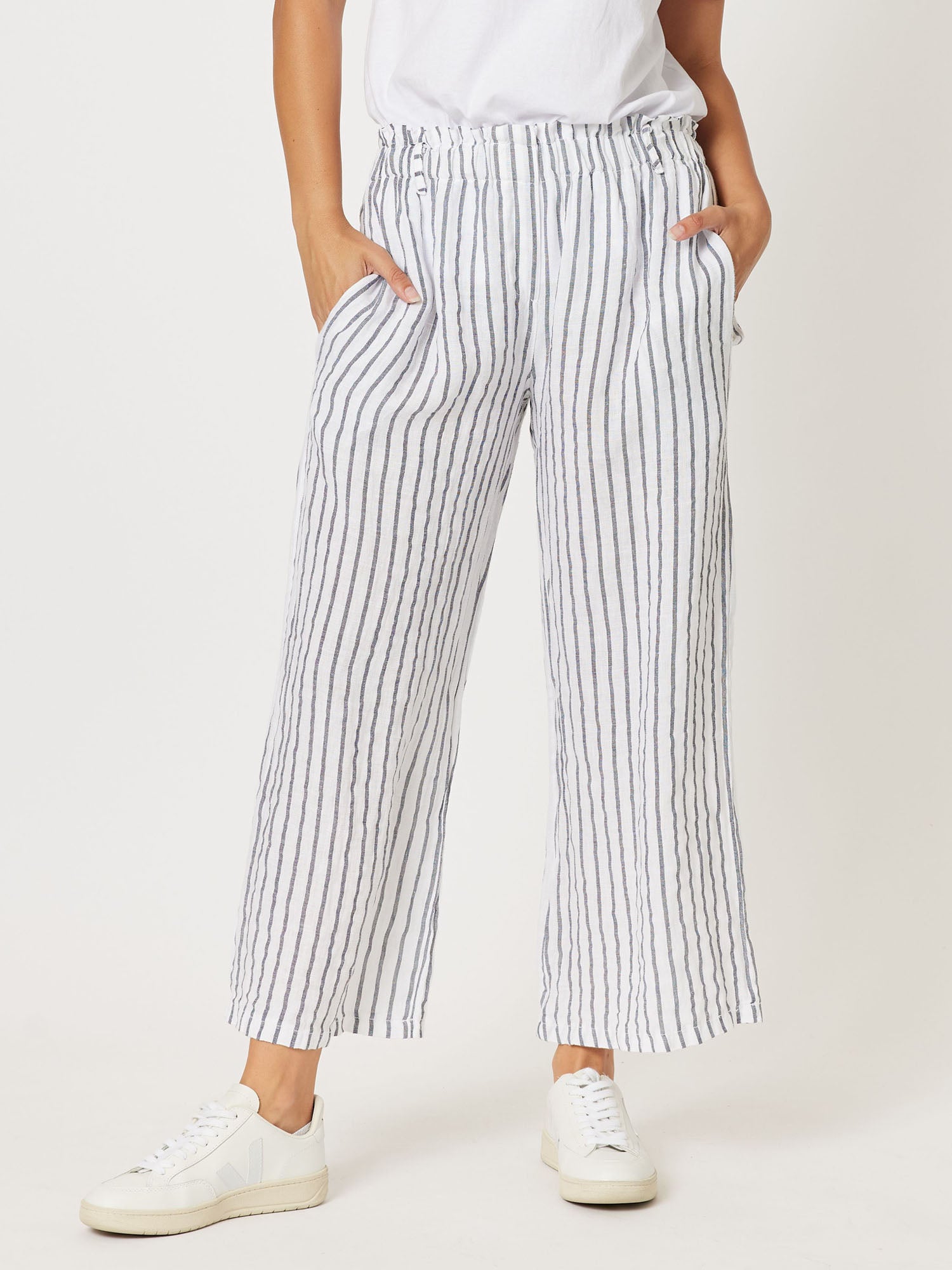 Isabella Stripe Linen Wide Leg 7/8 Pull On Pant - Stripe