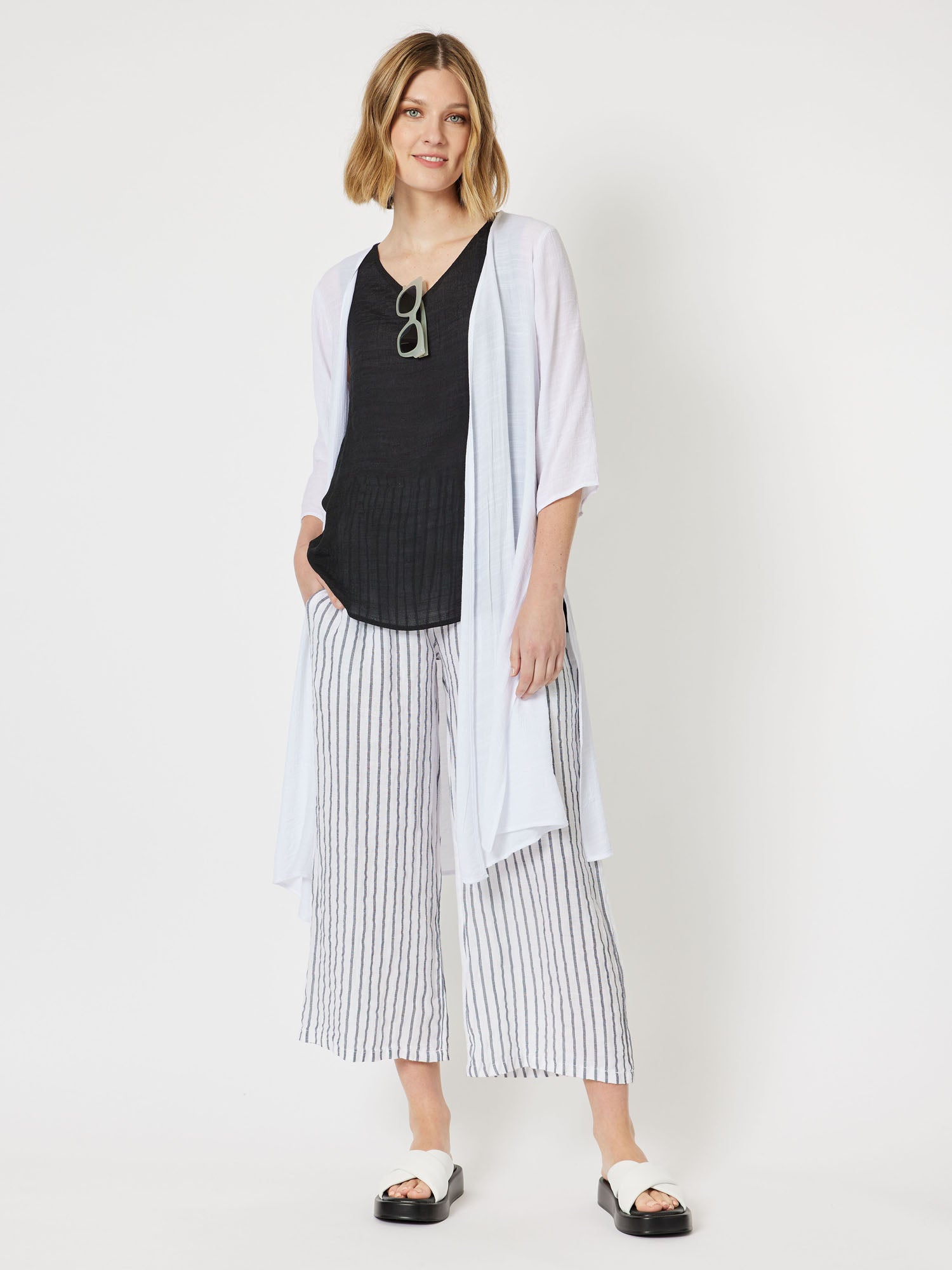 Isabella Stripe Linen Wide Leg 7/8 Pull On Pant - Stripe