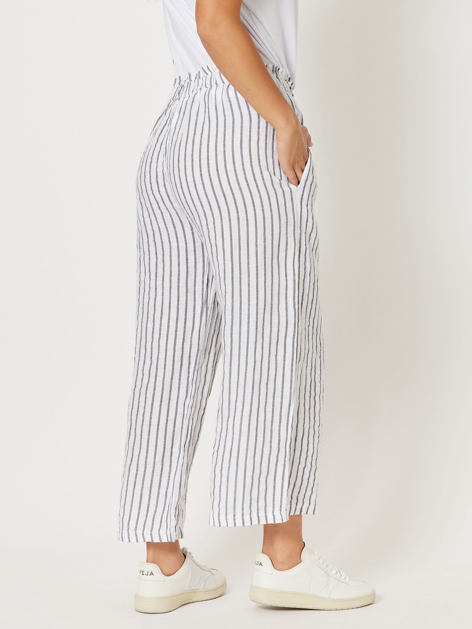 Isabella Stripe Linen Wide Leg 7/8 Pull On Pant - Stripe