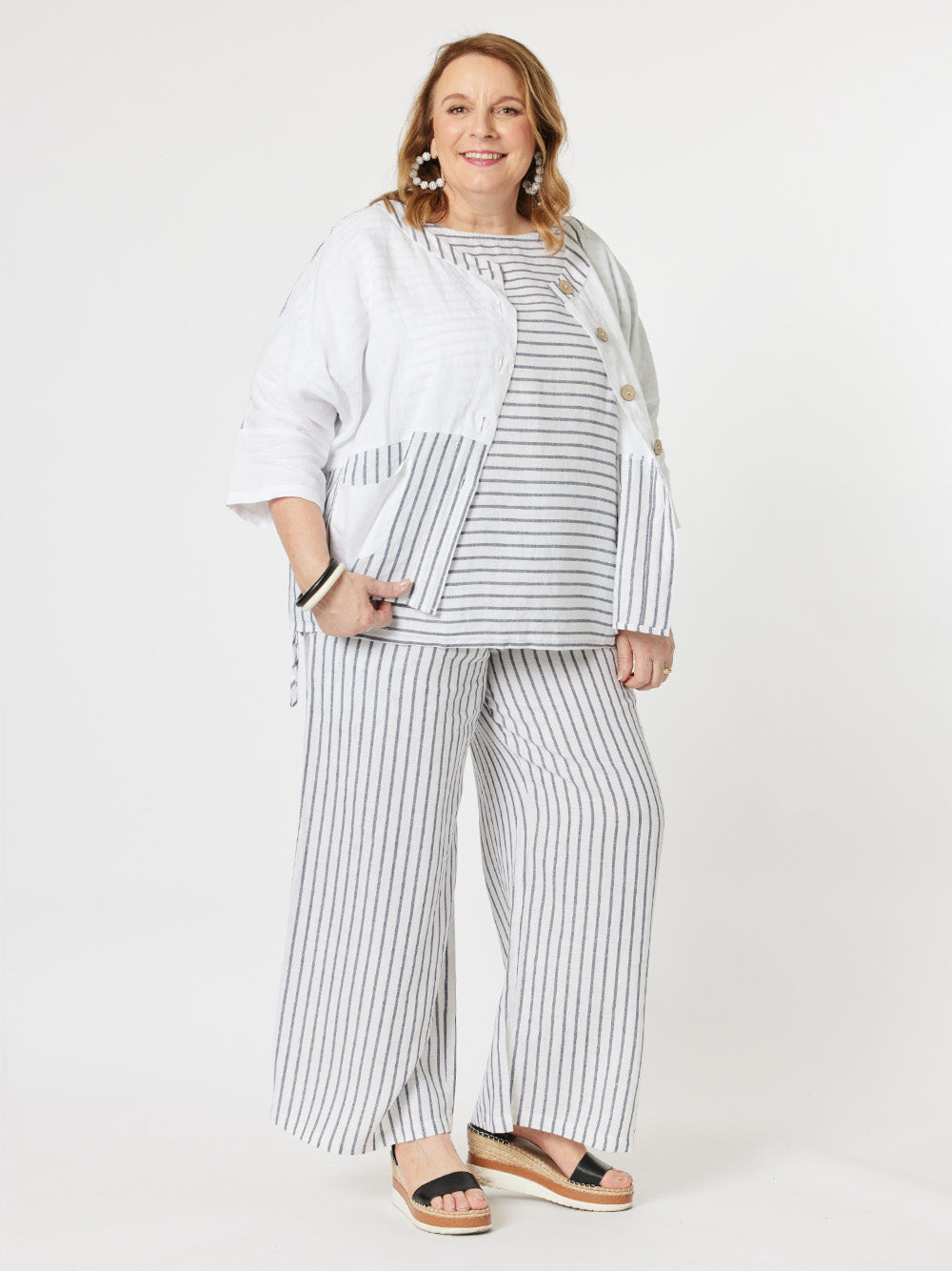 Isabella Stripe Linen Wide Leg 7/8 Pull On Pant - Stripe
