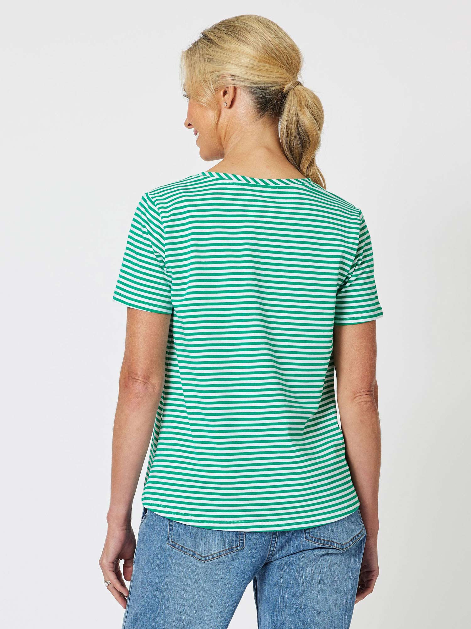 Stripe Stretch Round Neck T-Shirt - Emerald