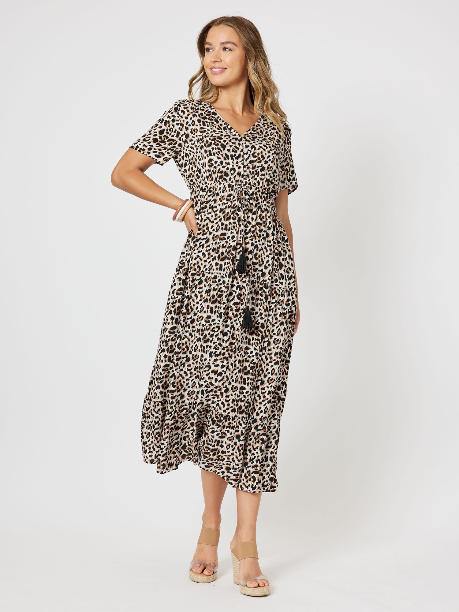 Sahara Short Sleeve Midi Dress - Animal