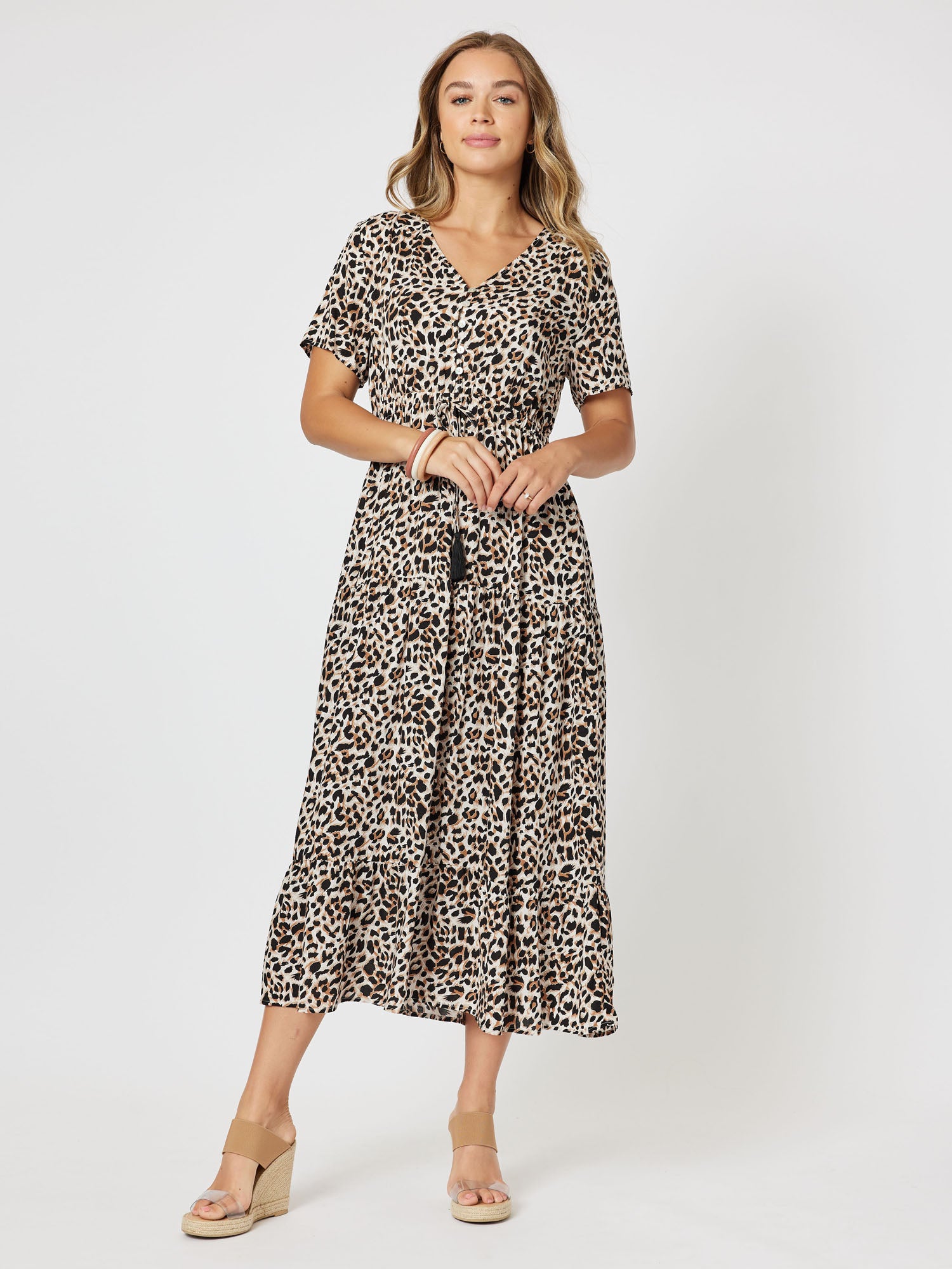 Sahara Short Sleeve Midi Dress - Animal
