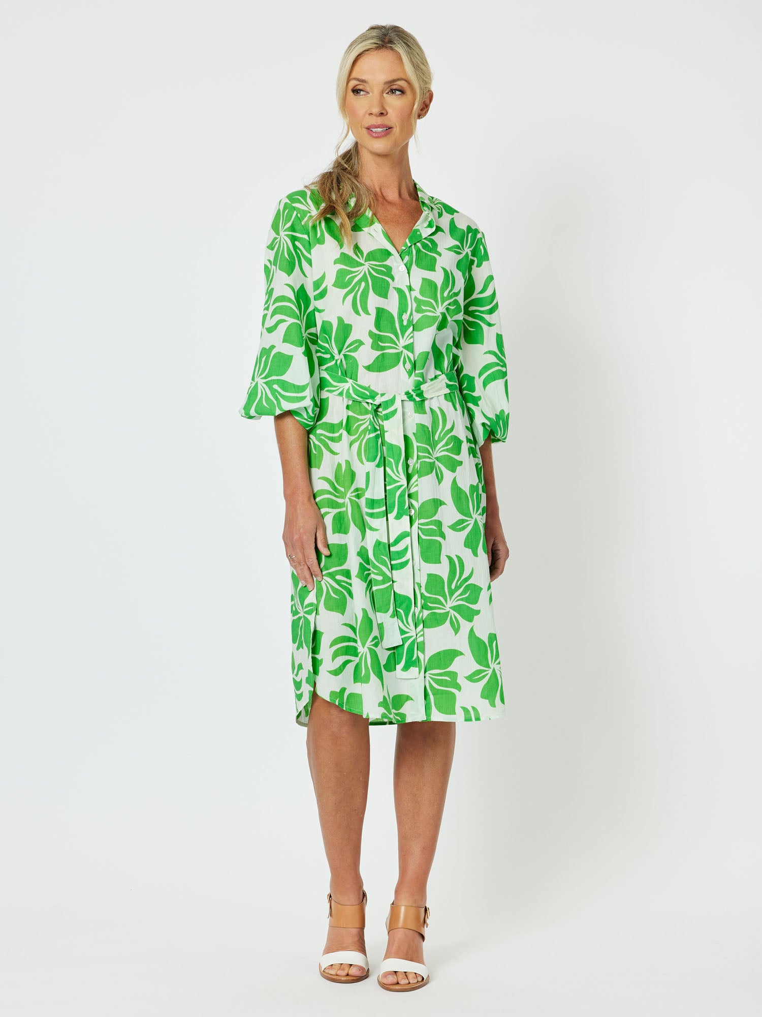 Evergreen Cotton Print Shirt Dress - Apple