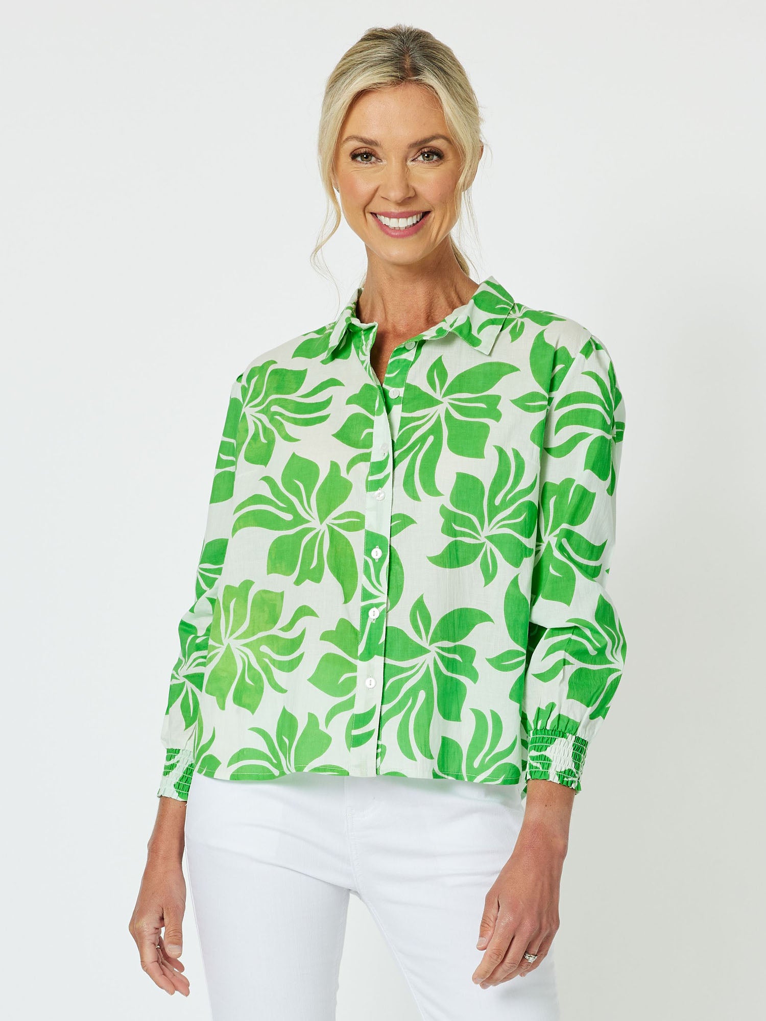 Evergreen Cotton Print Long Sleeve Shirt - Apple
