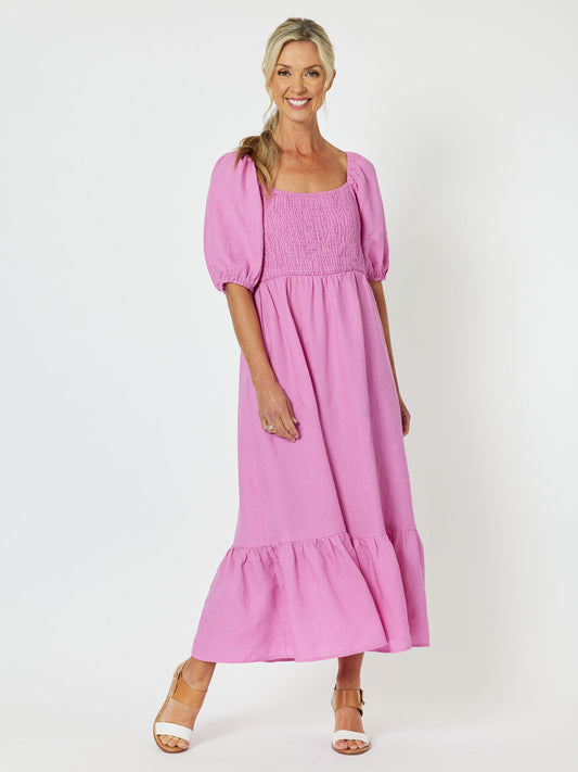 Tulip Shirred Bodice Dress - Orchid