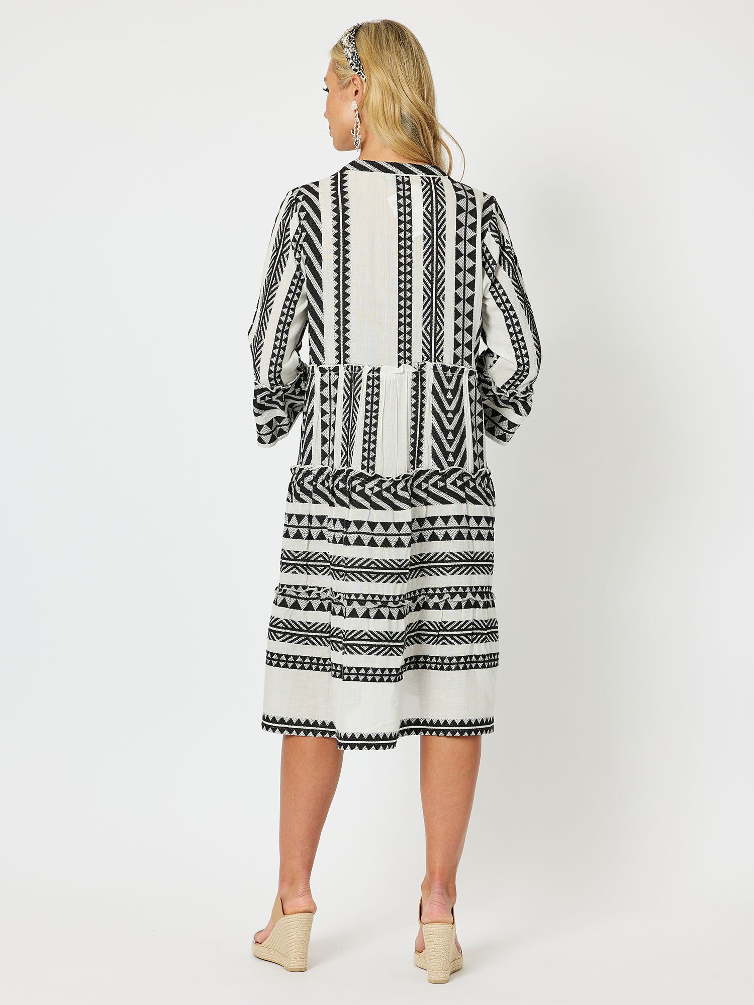 Aztec Pattern Tiered Dress - Black/Nat