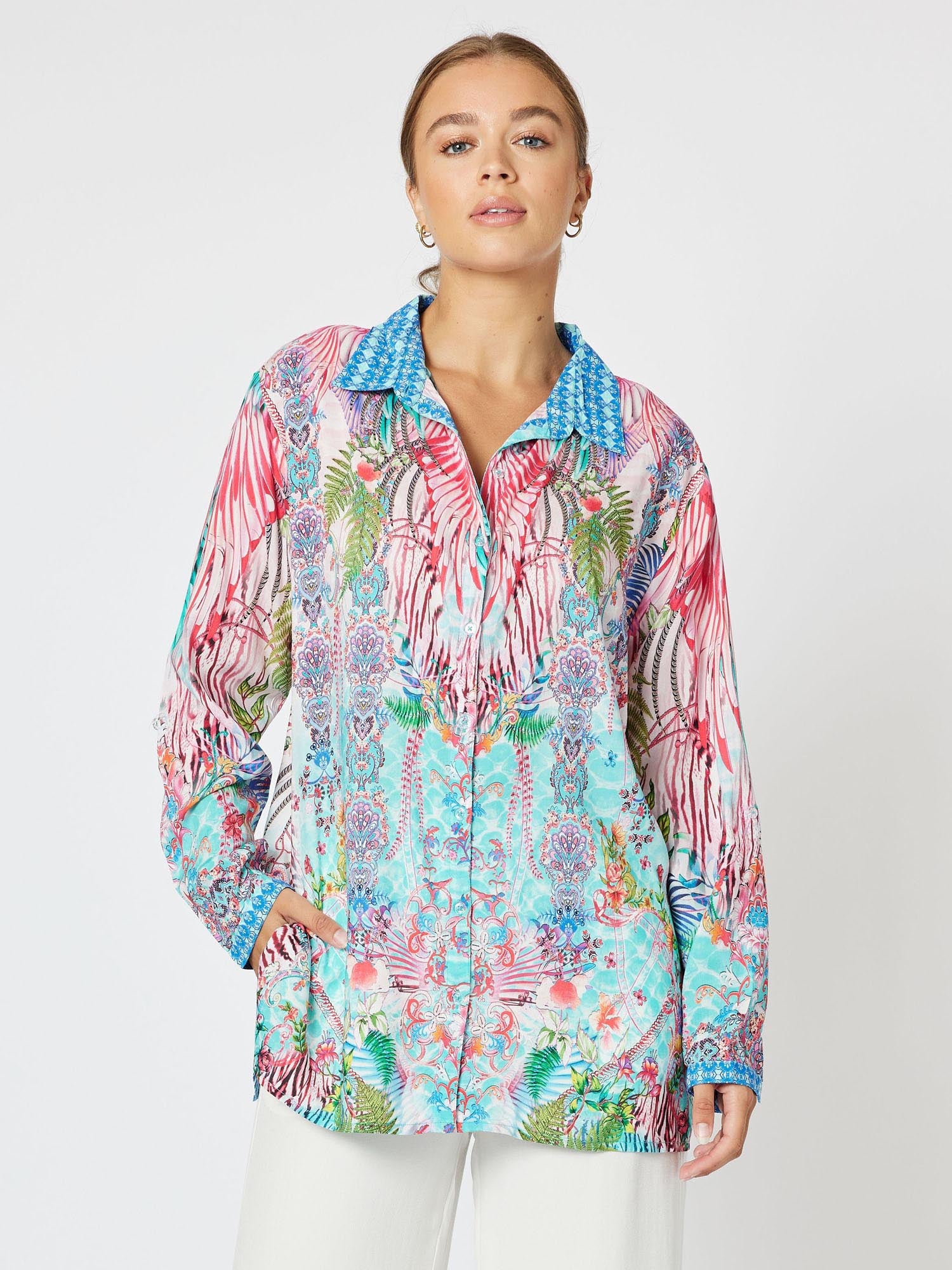 Kapari Print Tab Detail Long Sleeve Shirt - Multi