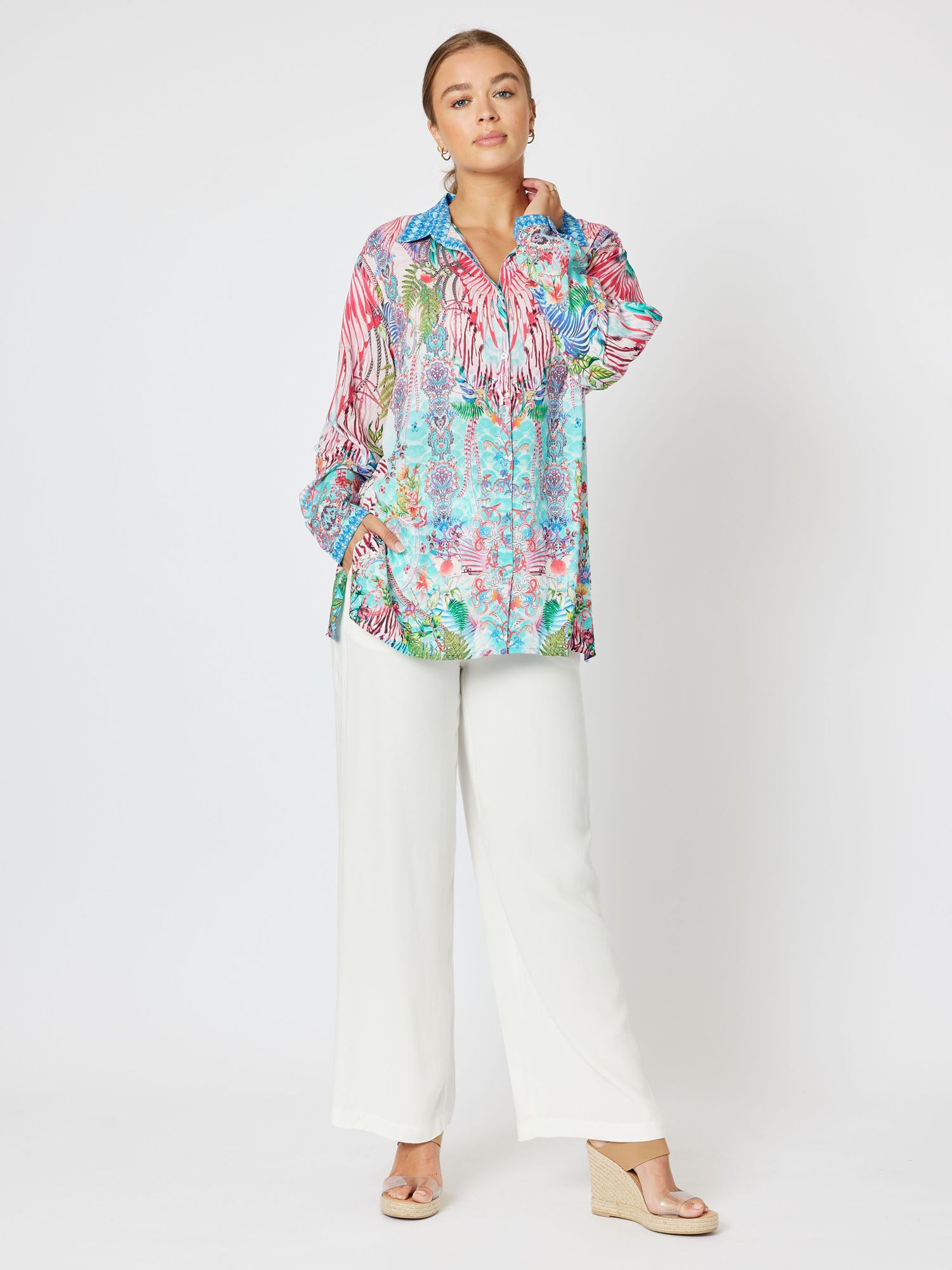 Kapari Print Tab Detail Long Sleeve Shirt - Multi