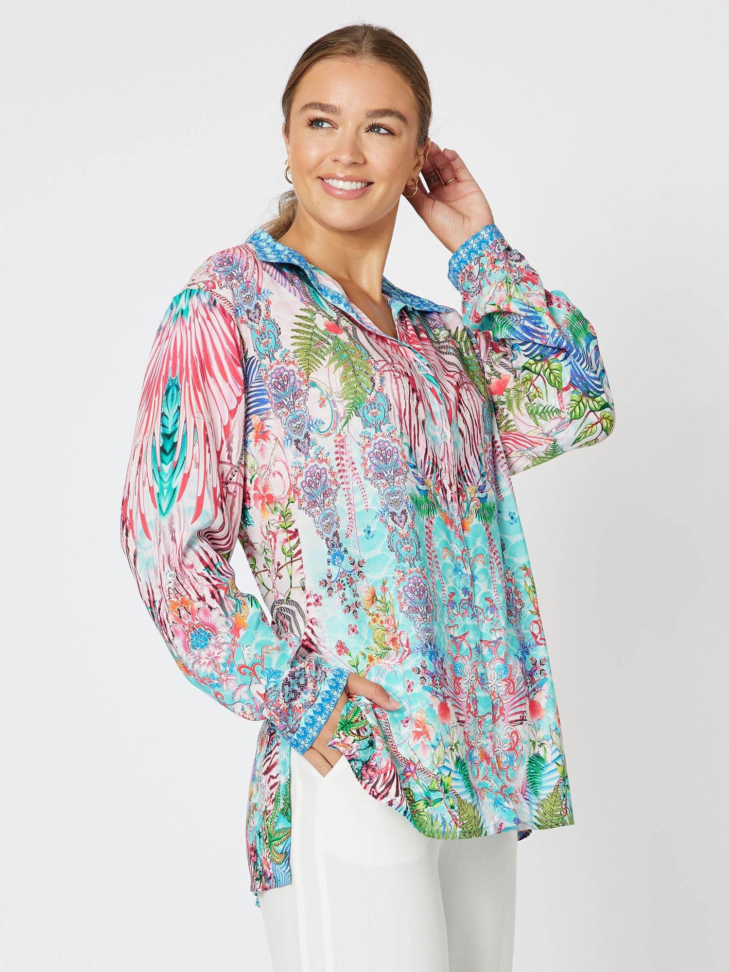 Kapari Print Tab Detail Long Sleeve Shirt - Multi