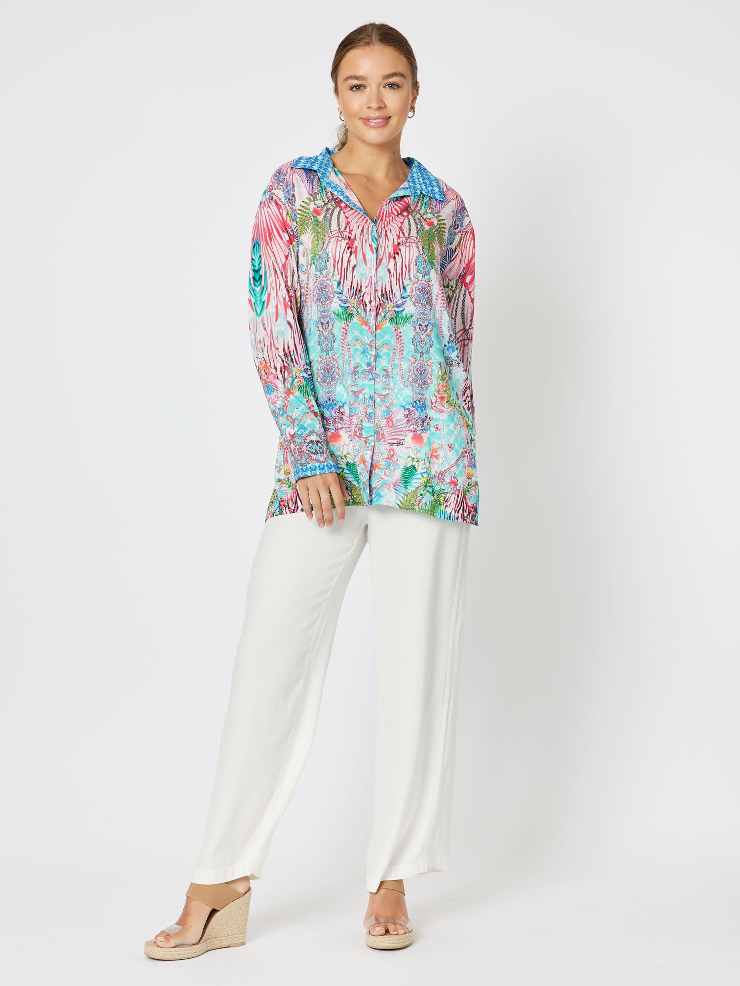 Kapari Print Tab Detail Long Sleeve Shirt - Multi