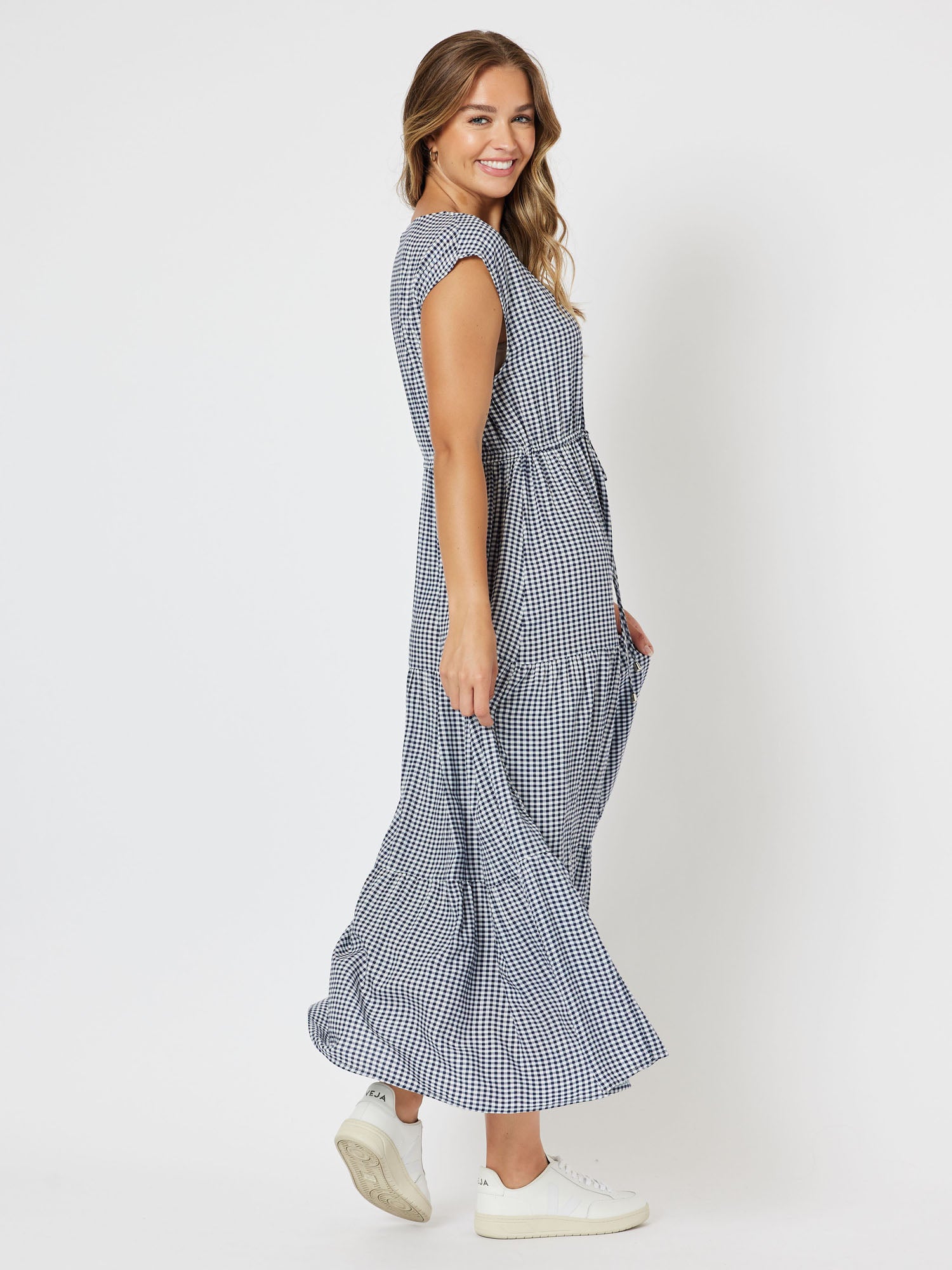 Check It Out Tie Waist Dress - Navy