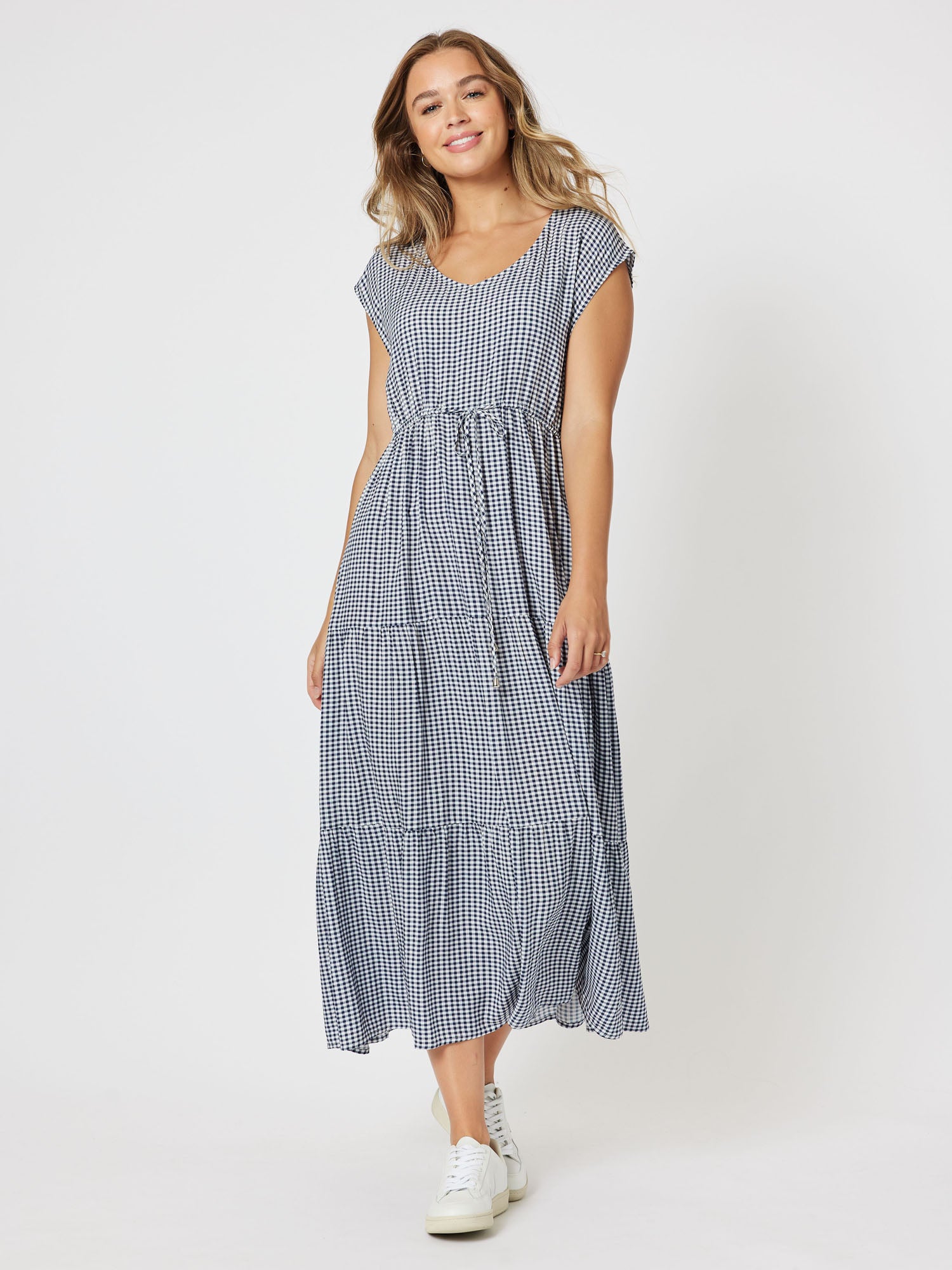 Check It Out Tie Waist Dress - Navy