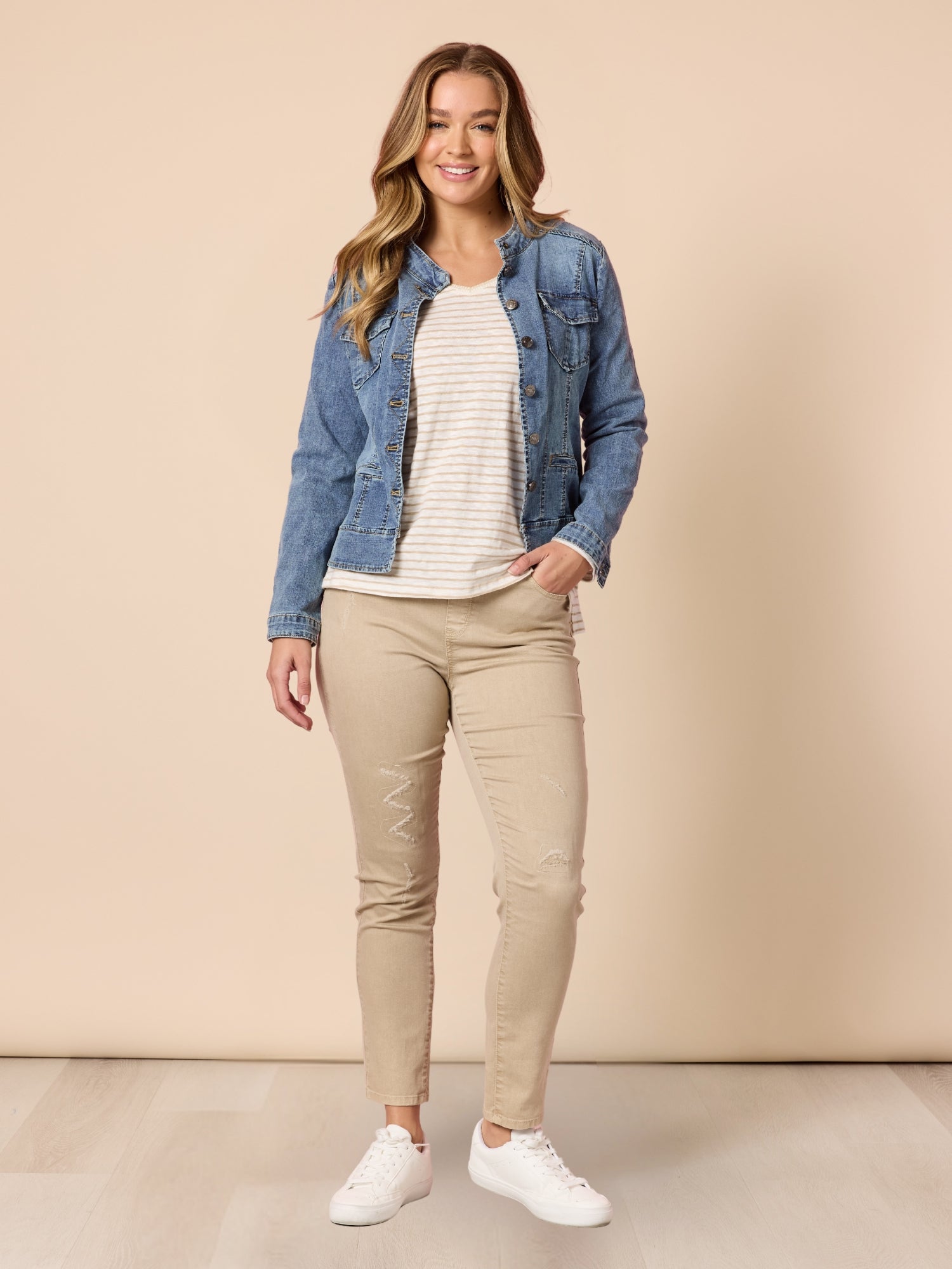 LA Distressed Pull On Stretch Denim Jean - Natural – RC & Co