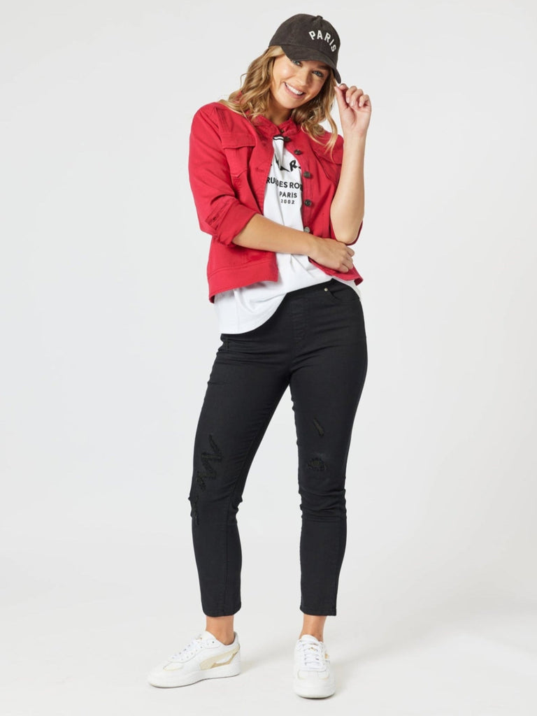 LA Distressed Pull On Stretch Denim Jean - Black RC&CO