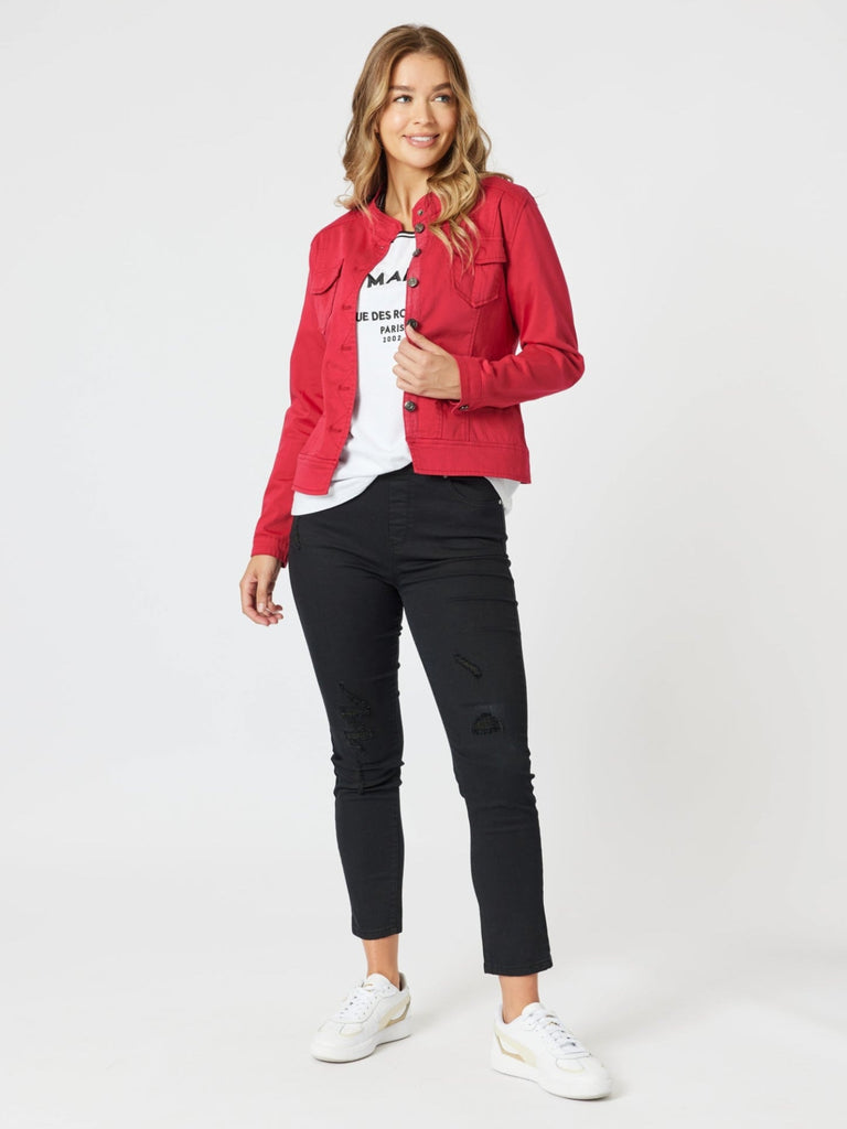 LA Distressed Pull On Stretch Denim Jean - Black