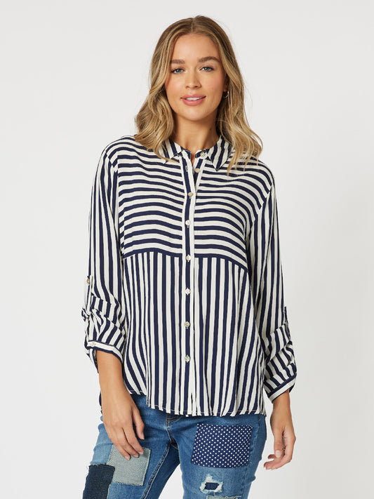 Tina Stripe Shirt - Navy/White