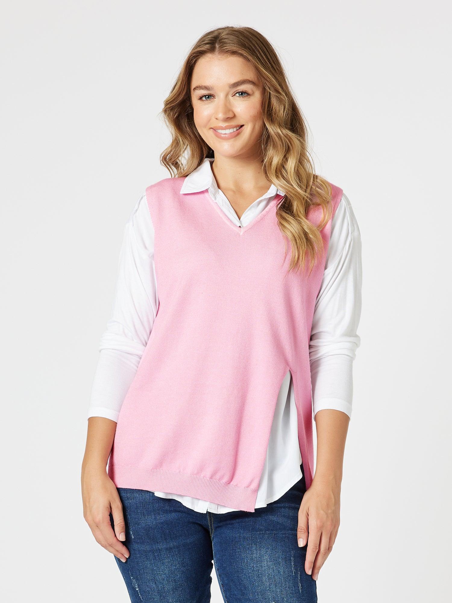Vicky Side Split Knit Vest - Pink – RC & Co
