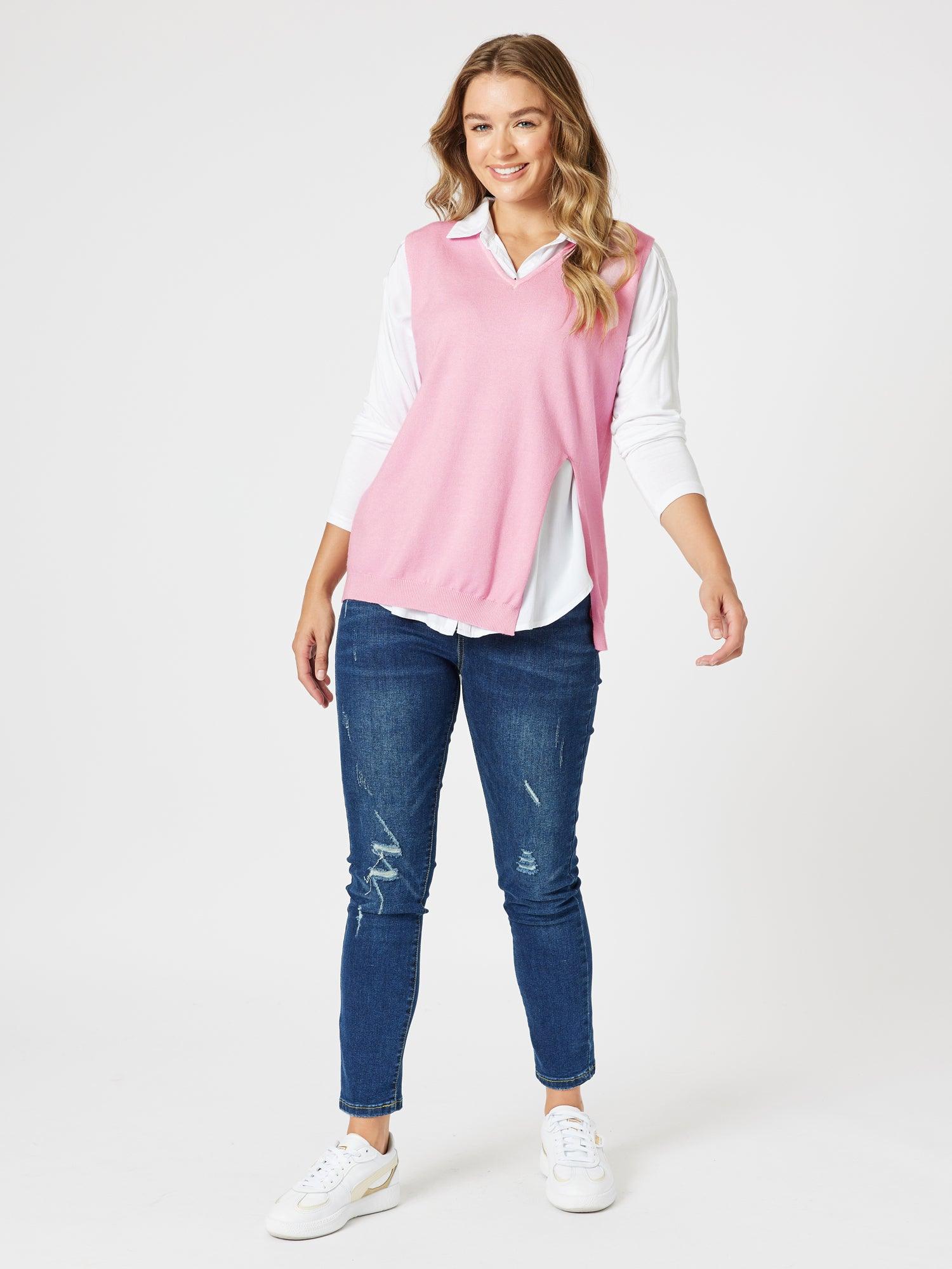 トップス ENFOLD SPLIT KNIT VEST ERFMFKL Women' Round Neck Solid Color Vest Loose Sleeveless