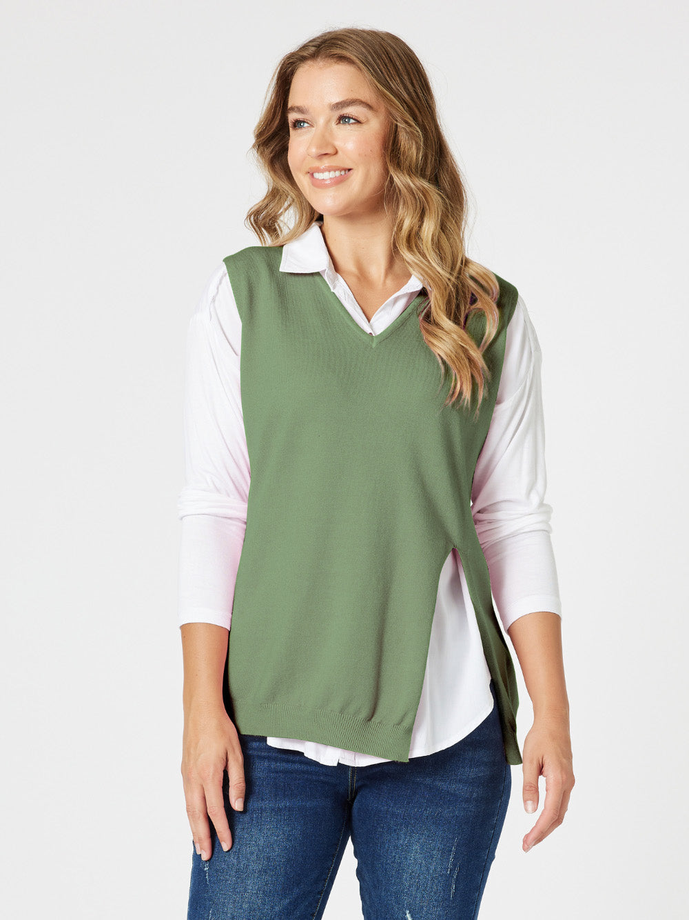 Vicky Side Split Knit Vest - Khaki – RC & Co