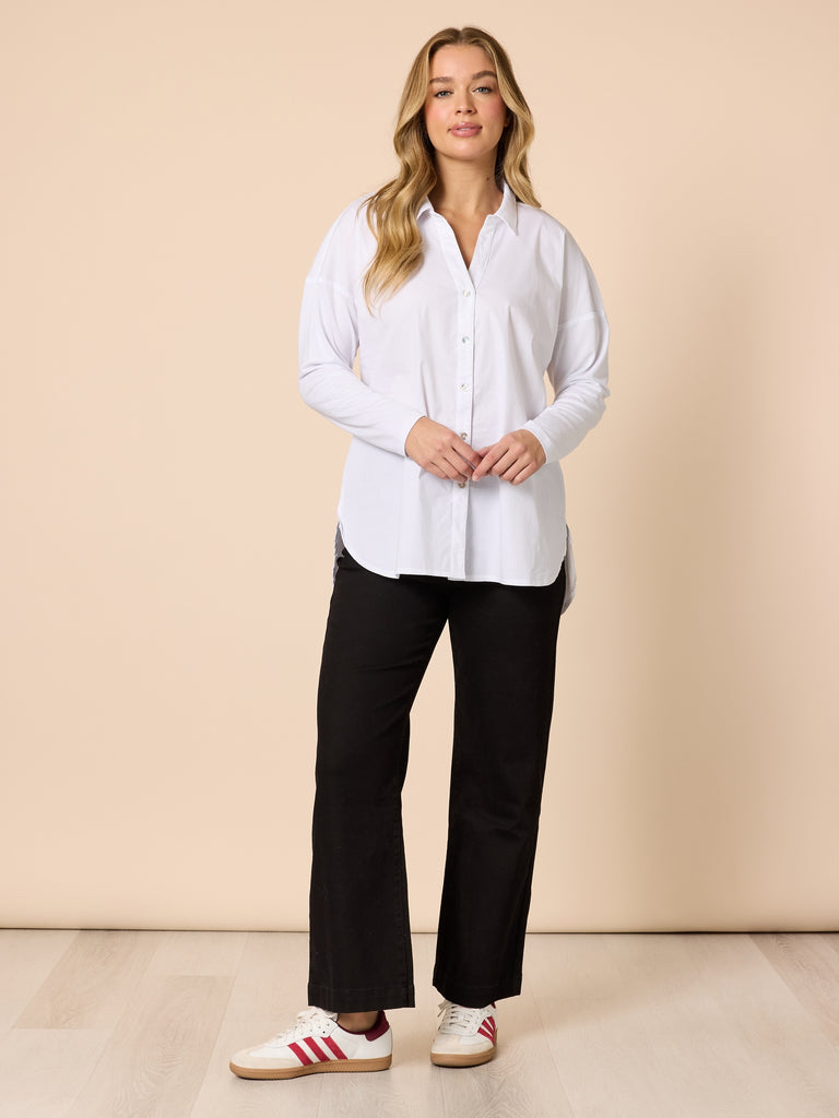Julia Jersey Sleeve Shirt - White