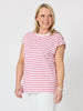 Dockside Stripe Stud Tee - Raspberry White