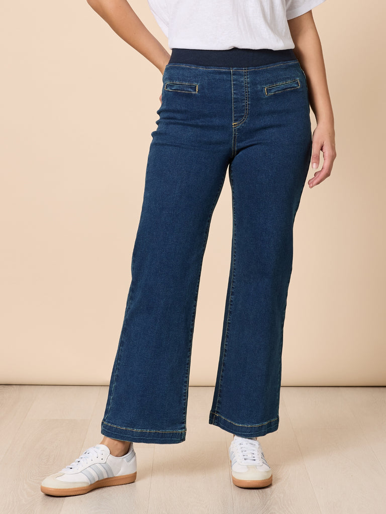 Maddy Pull On Wide Leg Denim Jean - Dark Denim RC&CO