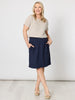 Lino Stitch Hem Detail Skirt - Navy