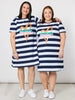 Heart Stripe Print Dress - Orange