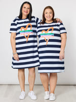 Heart Stripe Print Dress - Orange
