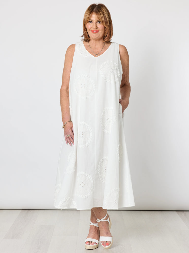 Emanuella Embroidered Sleeveless Dress - White RC & Co Emanuella Embroidered Sleeveless Dress - White RC & Co