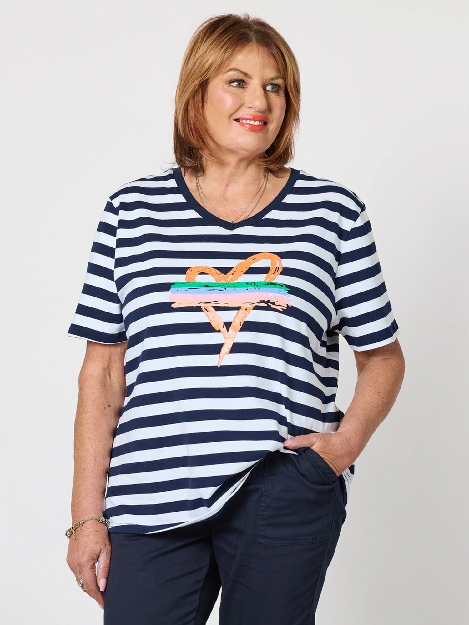 Heart Stripe Print T-shirt - Orange – RC & Co