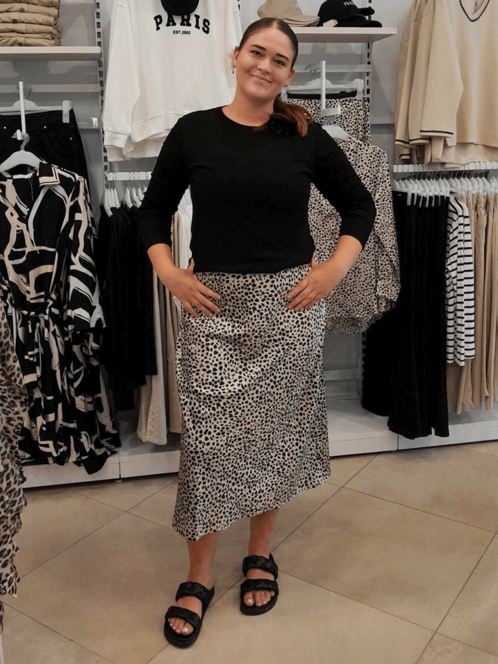 Pebble Spot Print Skirt - Natural/Black