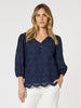 Jasmine Floral Lace Blouse - Navy