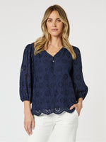 Jasmine Floral Lace Blouse - Navy