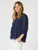 Jasmine Floral Lace Blouse - Navy