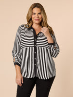 Emmie Stripe Print Shirt - Black/White