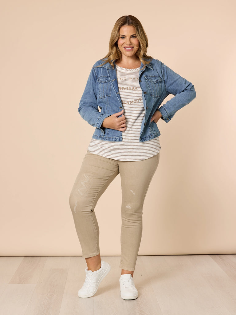 LA Distressed Pull On Stretch Denim Jean - Natural RC&CO