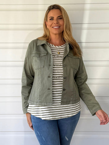 Retro Denim Jacket - Washed Khaki