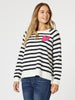 Love Me Heart Stripe Print Knit Top - Navy/White