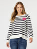 Love Me Heart Stripe Print Knit Top - Navy/White