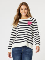 Love Me Heart Stripe Print Knit Top - Navy/White