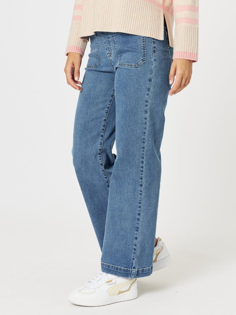 Carpenter Stretch Wide Leg Jean - Washed Denim