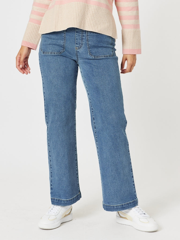 Carpenter Stretch Wide Leg Jean - Washed Denim