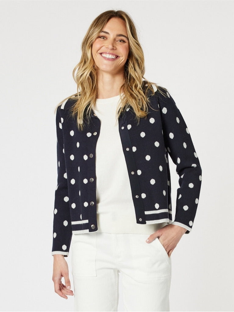 Ascot Spot Knit Cardigan - Navy/White