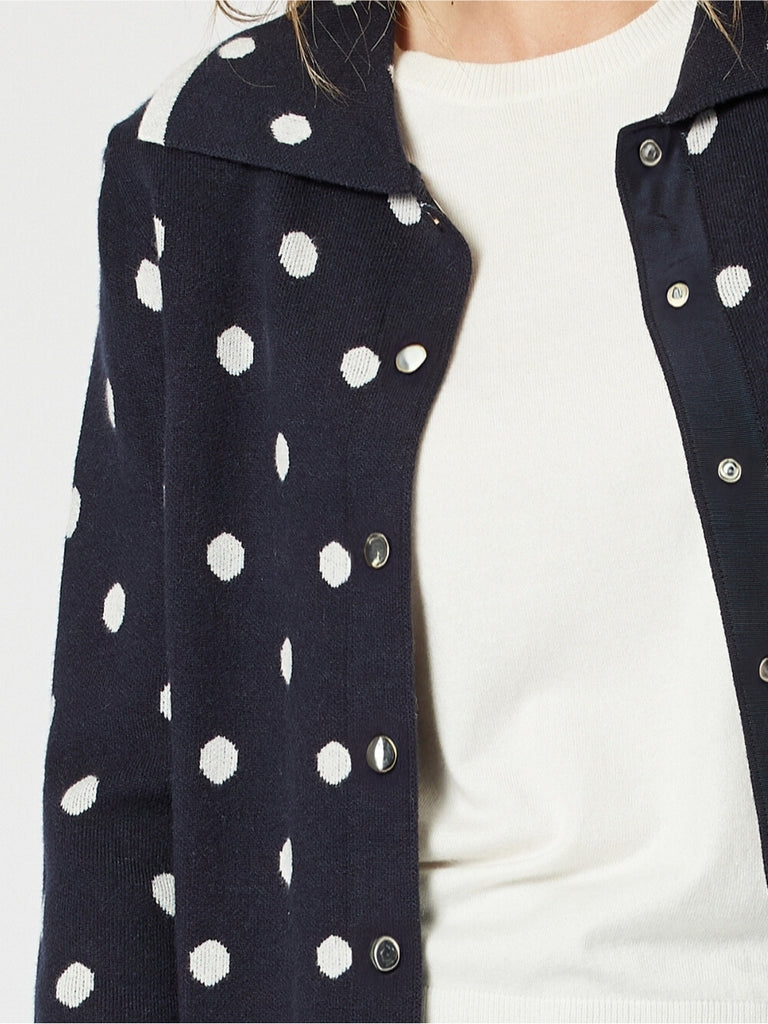 Ascot Spot Knit Cardigan - Navy/White