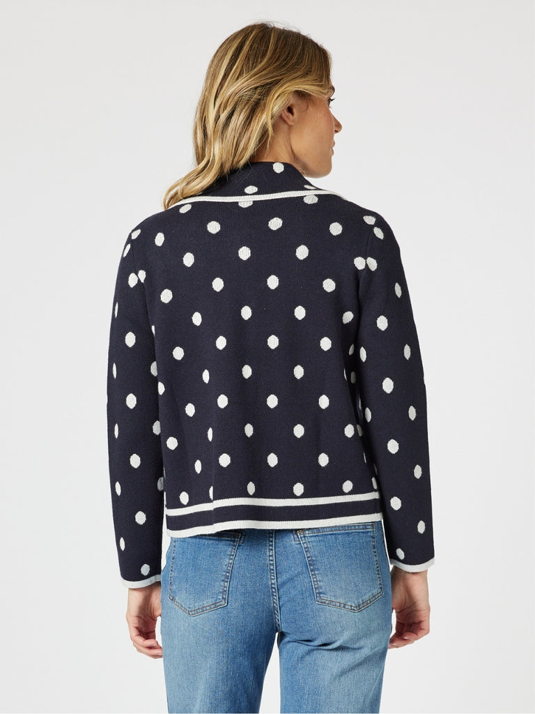 Ascot Spot Knit Cardigan - Navy/White