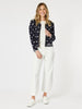 Ascot Spot Knit Cardigan - Navy/White