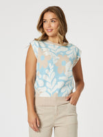 Pasadena Floral Print Knit Vest - Blue/Natural