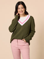 Princeton V Neck Knit Jumper - Khaki